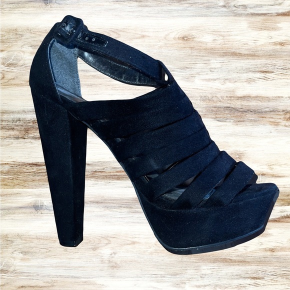 Black Velvet Strappy Heels - Picture 1 of 8